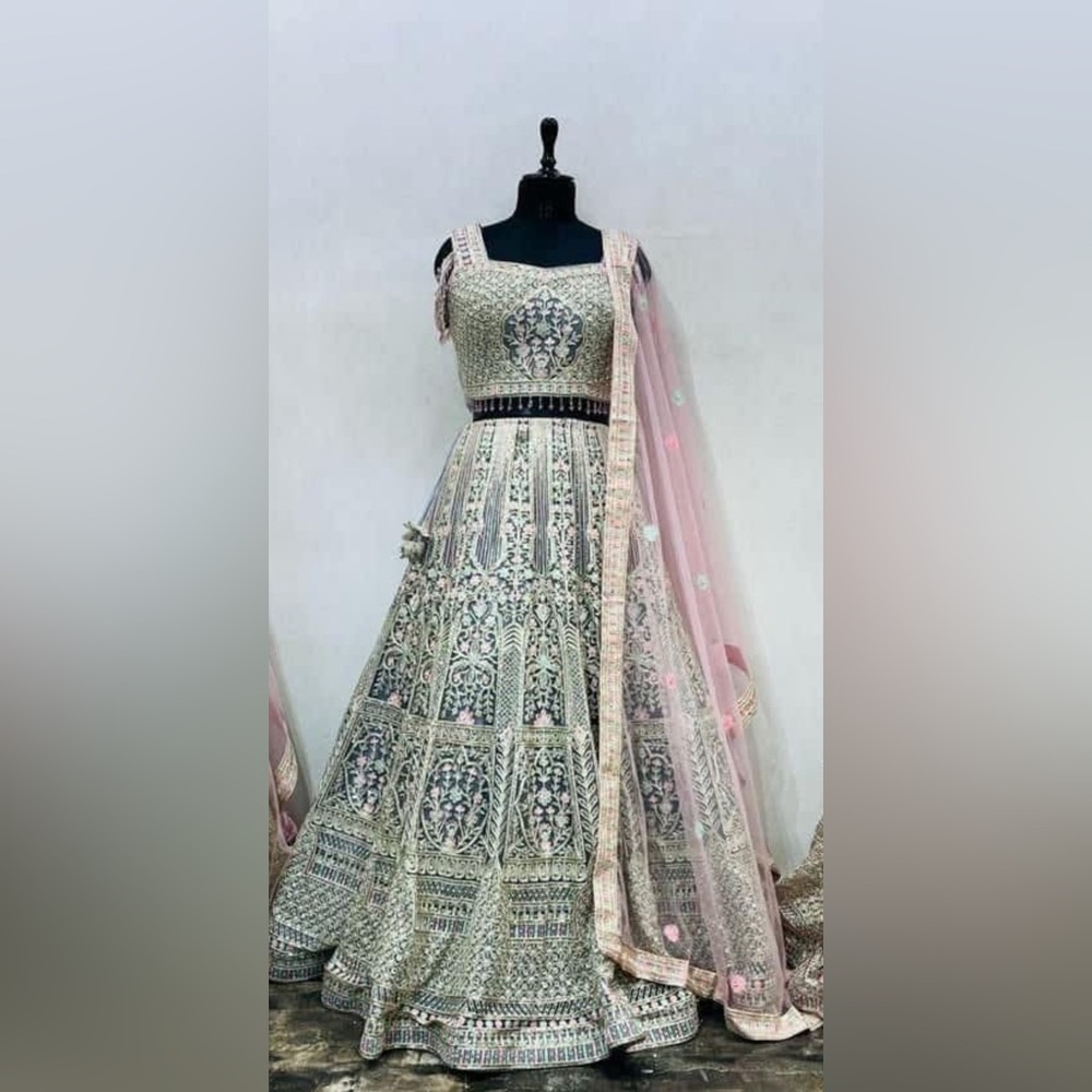 Beautiful lehenga with all over embroidery and pearly beads and mirror work!